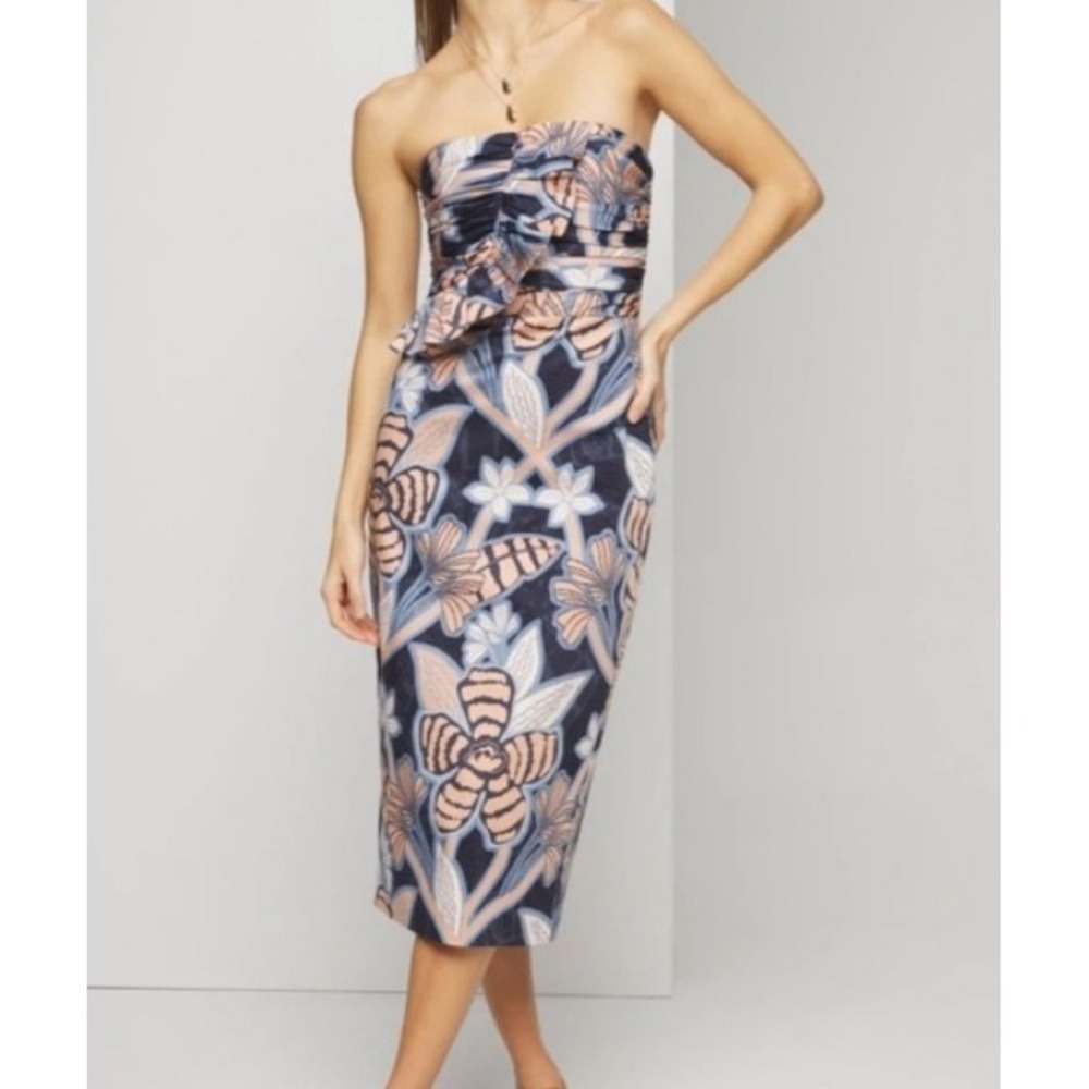 NEW White House Black Market Strapless Floral Ruffle Midi Dress 6 Resortwear
